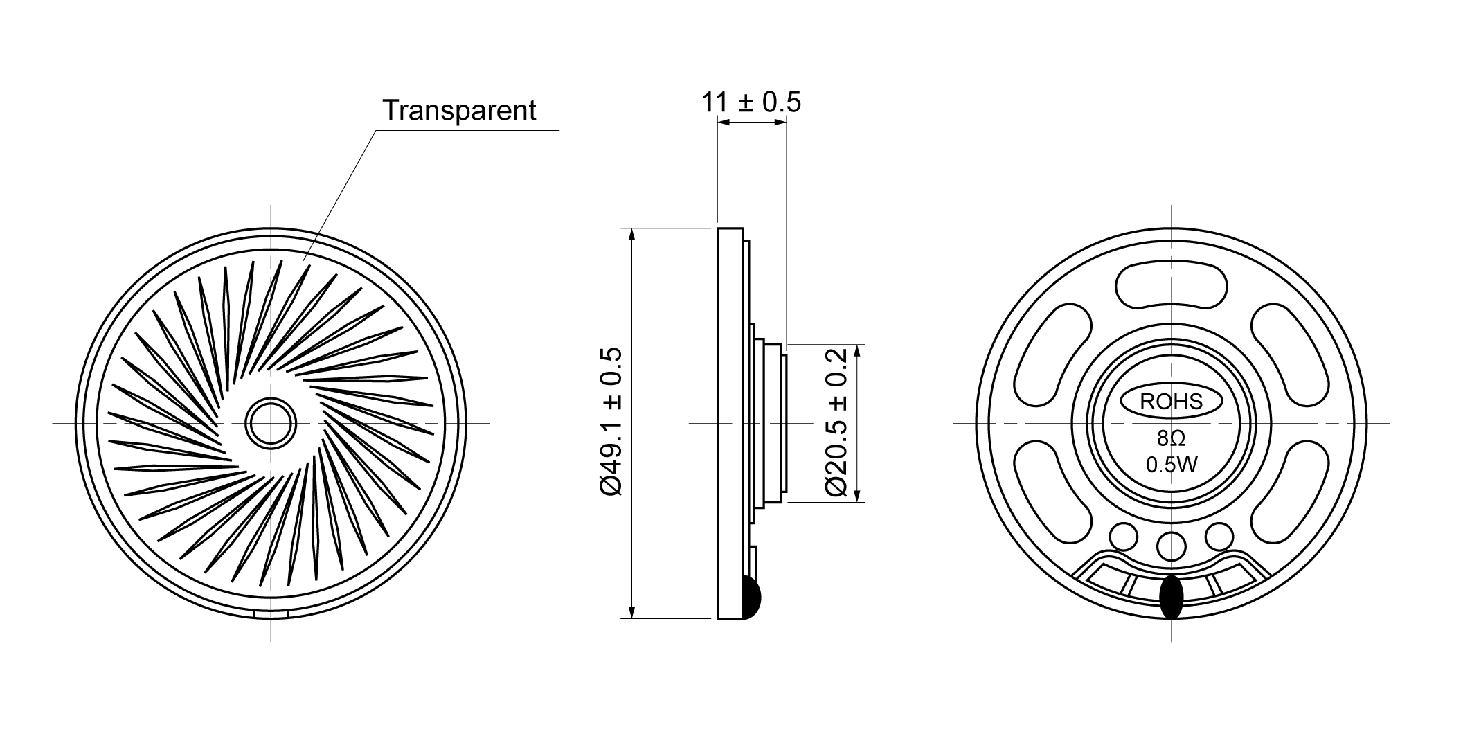 OSAE50S-10T0.5W8 Mechanical Drawing